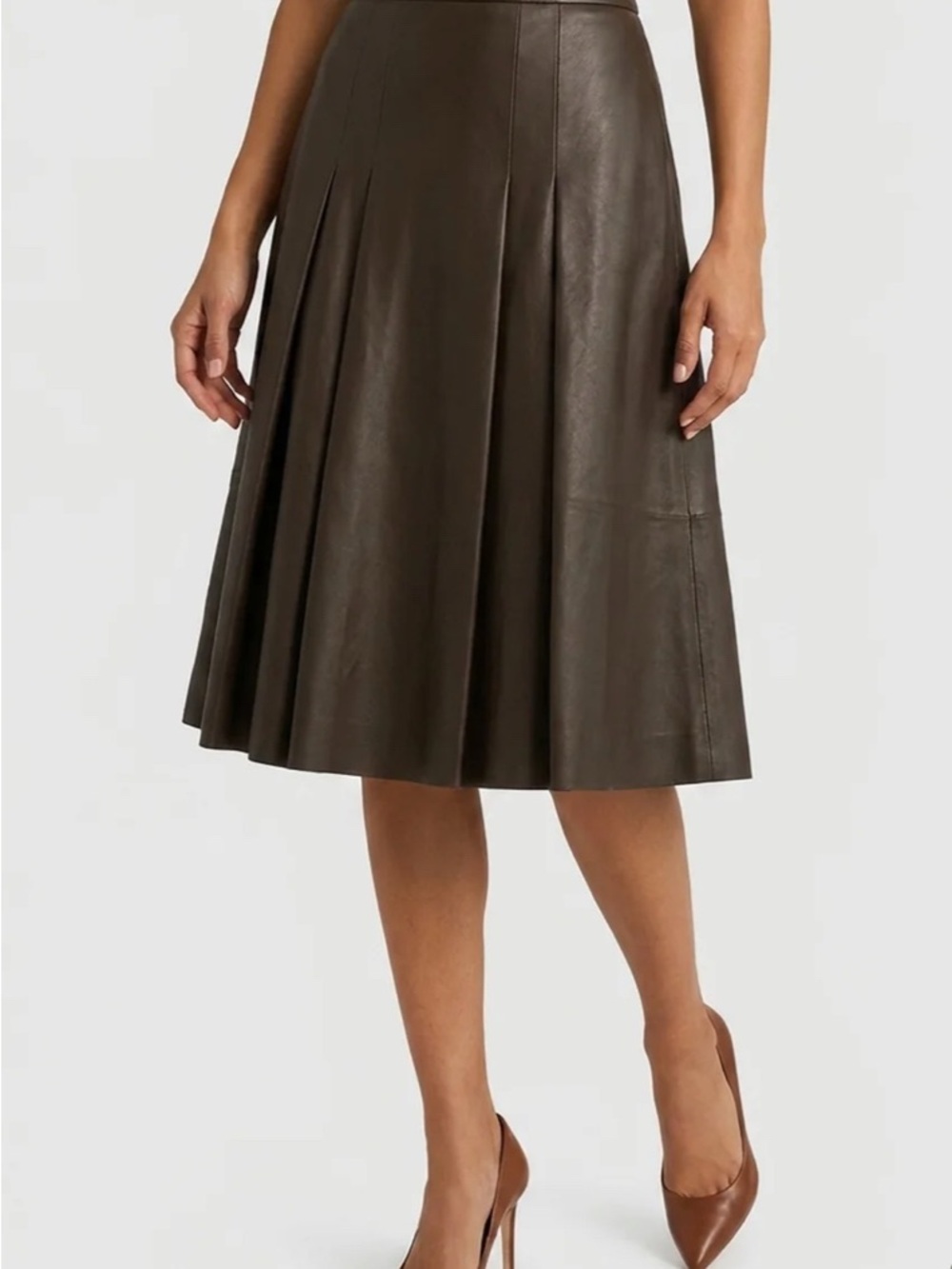 Blank NYC Brown Faux Leather Pleated Midi Skirt